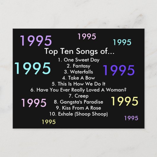 1995 liedjes briefkaart (Voorkant)