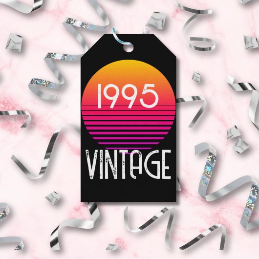 1995 Neon Retro Stripe Zon 30e Verjaardag Cadeaulabel