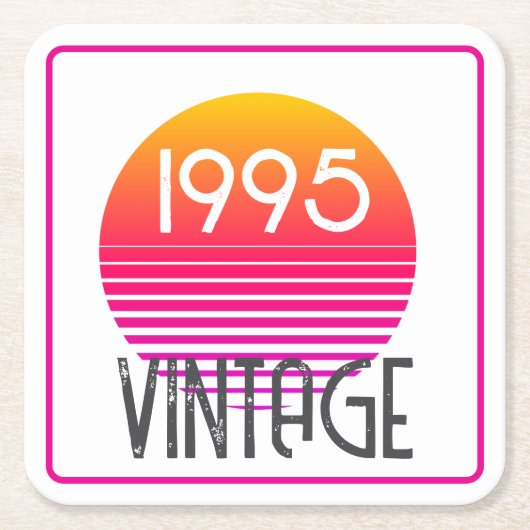  1995 Neon Retro Stripe Zon 30e Verjaardag Kartonnen Onderzetters (Voorkant)