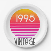  1995 Neon Retro Stripe Zon 30e Verjaardag Papieren Bordje (Voorkant)