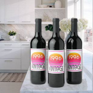 1995 Neon Retro Stripe Zon 30e Verjaardag Wijn Etiket