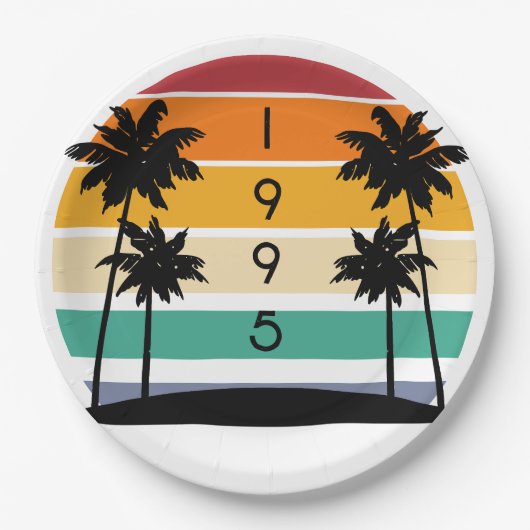 1995 Retro Stripe Sunset Papieren Bordje (Voorkant)