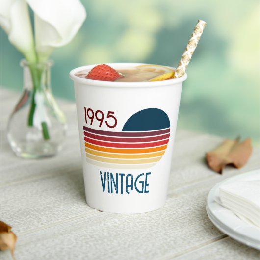  1995 Retro Stripe Zon 30e Verjaardag Papieren Bekers (Insitu)