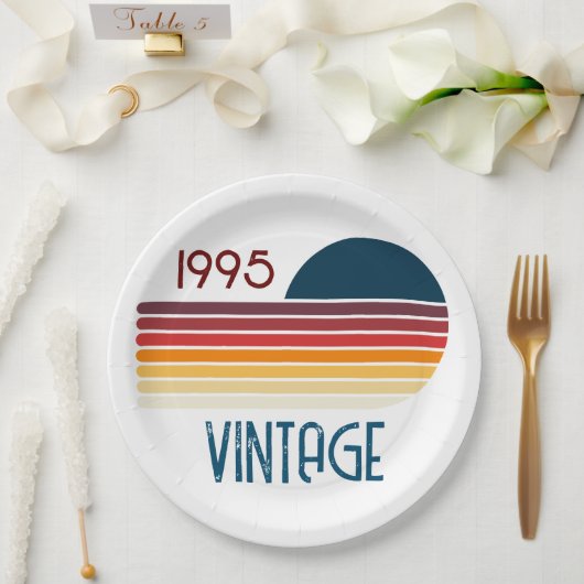  1995 Retro Stripe Zon 30e Verjaardag Papieren Bordje (Huwelijk)