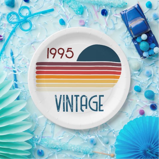 1995 Retro Stripe Zon 30e Verjaardag Papieren Bordje (Feest)