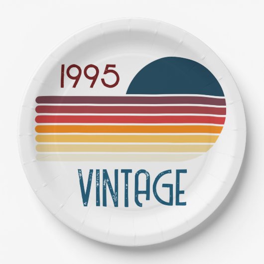 1995 Retro Stripe Zon 30e Verjaardag Papieren Bordje (Voorkant)