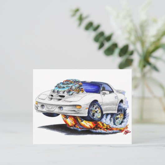 1998-02 Firebird Trans Am White Car Briefkaart (Staand voorkant)