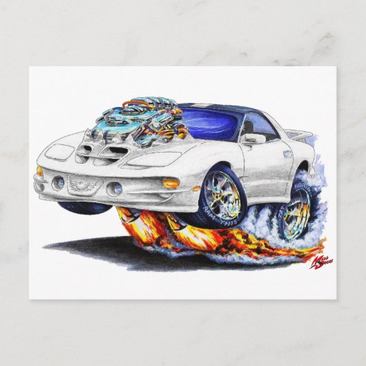 1998-02 Firebird Trans Am White Car Briefkaart (Voorkant)