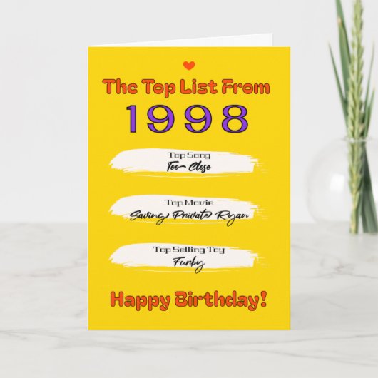 1998 Top Verjaardagslijst Kaart (Voorkant)