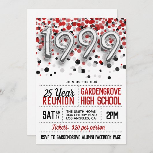 1999 High School College Reunion Uitnodiging (Voorkant / Achterkant)