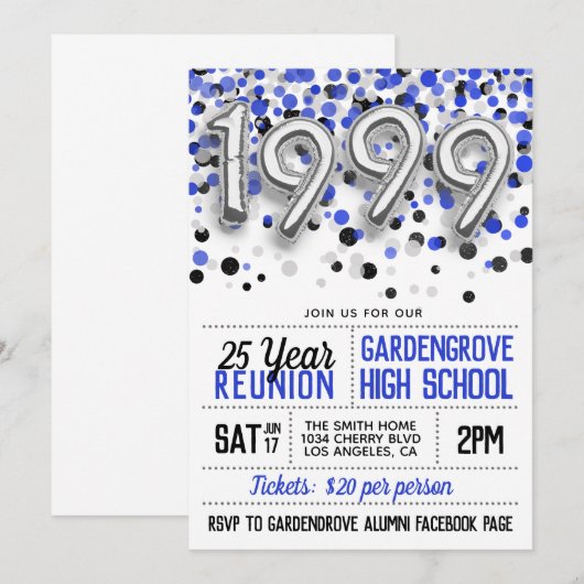 1999 High School College Reunion Uitnodiging (Voorkant / Achterkant)