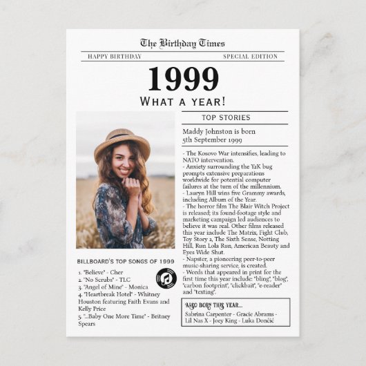 1999 Kranten Verjaardag Briefkaart (Voorkant)