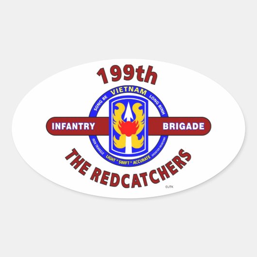 199TH INFANTRY BRIGADE " THE REDCATCHERS"VIETNAM OVALE STICKER (Voorkant)