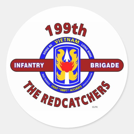 199TH INFANTRY BRIGADE " THE REDCATCHERS"VIETNAM RONDE STICKER (Voorkant)