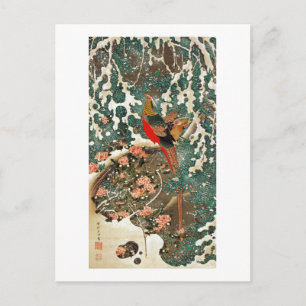 19. 雪 錦 図, 若 冲 Pheasant in de sneeuw, Jakuchu Briefkaart