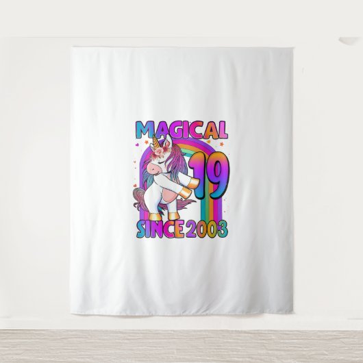 19 jaar oud eenhoorn flossende 19e verjaardag meis wandkleed (Voorkant)