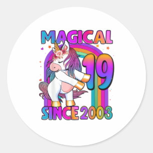 19 jaar oud Unicorn Flossing 19th Birthday Girl U Ronde Sticker