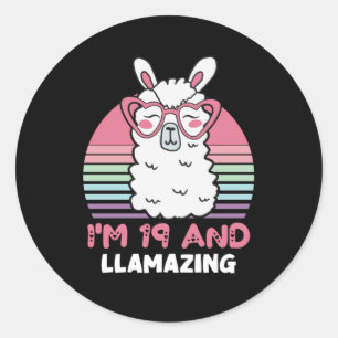 19 jaar oude dag Llamazing 19e verjaardag Llama Ronde Sticker