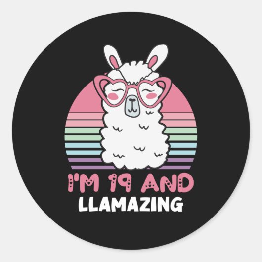 19 jaar oude dag Llamazing 19e verjaardag Llama Ronde Sticker (Voorkant)