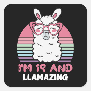 19 jaar oude dag Llamazing 19e verjaardag Llama Vierkante Sticker