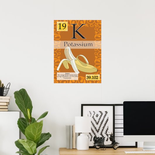 19. Kalium (K) Periodieke tabel van de elementen Poster (Thuiskantoor)