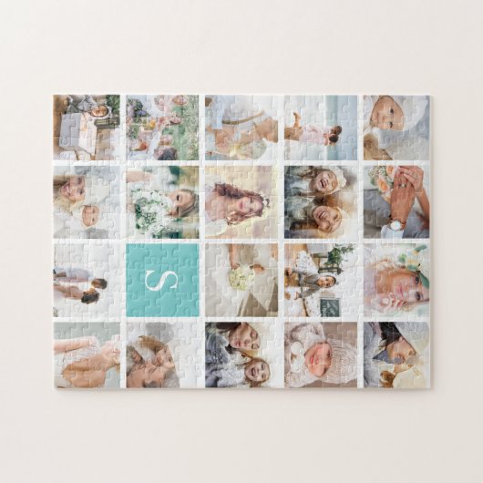 19 Square Photo Collage & Monogram Legpuzzel (Horizontaal)