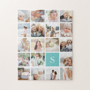 19 Square Photo Collage & Monogram Legpuzzel