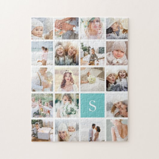 19 Square Photo Collage & Monogram Legpuzzel (Verticaal)