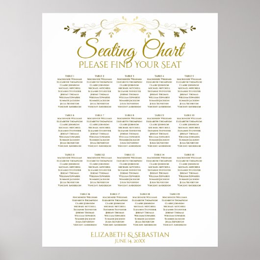 19 Tabel Eenvoudige legante Gold Wedding Seating C Poster (Voorkant)