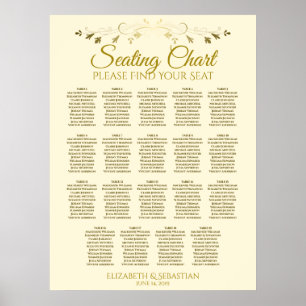 19 Tabel Elegant Gold Cream Wedding Seating Chart Poster