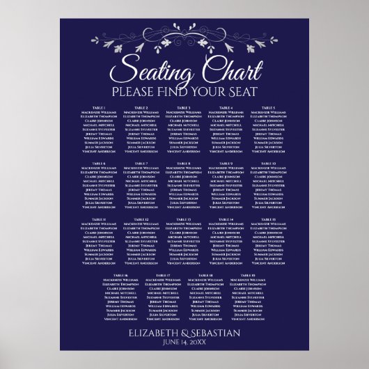 19 Tabel Elegant marineblauw bruiloft Poster (Voorkant)
