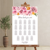 19 Tabel Elegant Pink Floral Wedding Seating Chart Poster