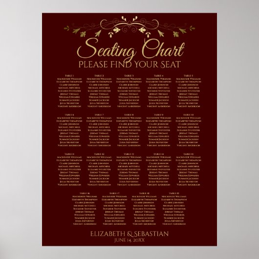 19 Tabel Gold- en Auburn bruin-bruiloft Poster (Voorkant)