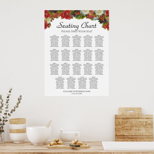 19 Tabel Herfst Floral Wedding Seating Chart Poster (Keuken)