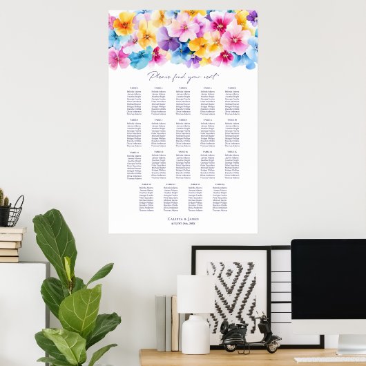 19 Tabel Kleurrijke Bloemen Trouwstoel Grafiek Poster (Thuiskantoor)