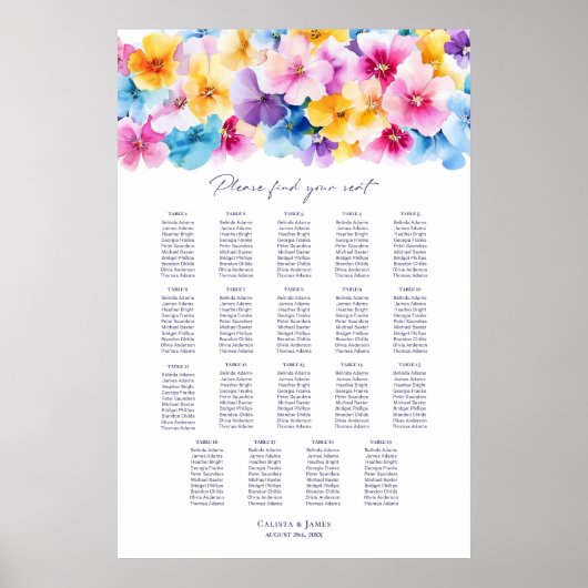 19 Tabel Kleurrijke Bloemen Trouwstoel Grafiek Poster (Voorkant)