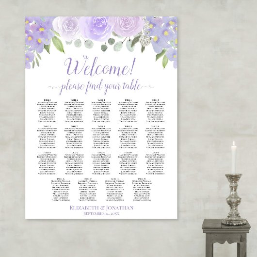 19 Tabel Lavender Floral Wedding Seating Chart Poster