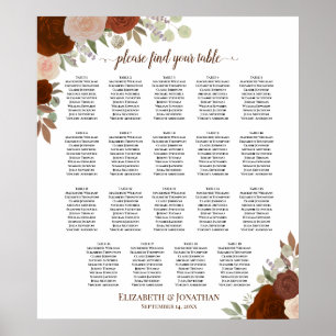 19 Tabel Oranje Herfst Floral Wedding Seating Char Poster