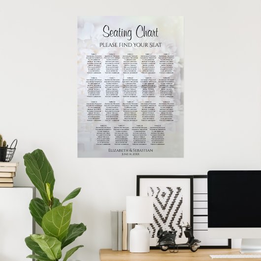 19 Tabel White Reflections Wedding Seating Chart Poster (Thuiskantoor)