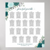 19 Tafel Blauwgroen & Aqua Bloemen Bruiloft Zitkaa Poster (Voorkant)