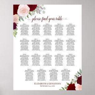 19 Tafel Burgundy Rood & Blush Bloemstuk Stoelenpl Poster