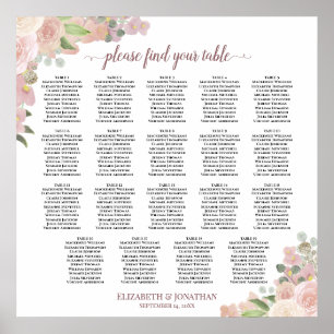 19 Tafel Elegante Roze Bloemstuk Bruiloft Zitplaat Poster