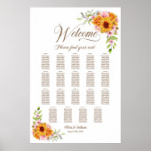 19 Tafel Geel Roze Bloemen Bruiloft Zitkaarten Poster (Voorkant)