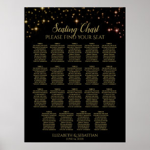 19 Tafel Gold Sparkles Black Wedding Seating Chart Poster