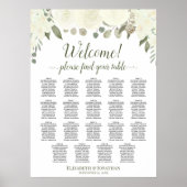 19 Tafel Ivory White Roses Wedding Seating Chart Poster (Voorkant)