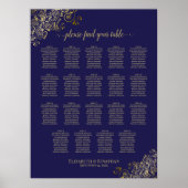 19 Tafel Kantachtig Goud Navy Blauwe Trouwstoelind Poster (Voorkant)