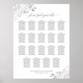 19 Tafel Lacy Wedding Seating Chart White Lavender Poster