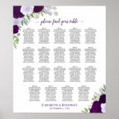 19 Tafel Paarse Bloemen Chique Bruiloft Zitkaarten Poster (Voorkant)