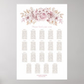19 Tafel Roze Bloem Bruiloft Zitplaatsen Chart Poster (Voorkant)