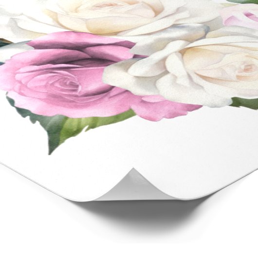 19 Tafel Roze Witte Roos Bloemen Zitting Grafiek Poster (Hoek)